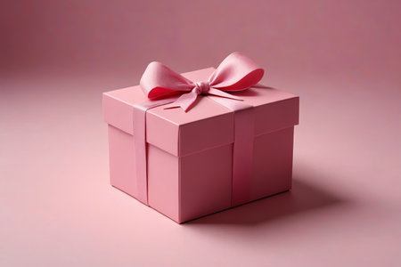 pink gift box with a pink bow on a pink backgroundの素材