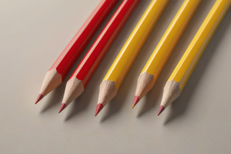 four pencils lined up in a row on a tableの素材