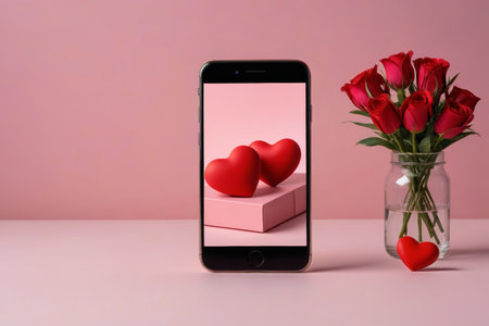 there is a vase with red roses and a vase with a heart on itの素材