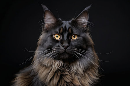 arafed cat with yellow eyes sitting in front of a black backgroundの素材