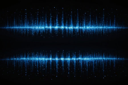 a close up of a blue sound wave on a black backgroundの素材