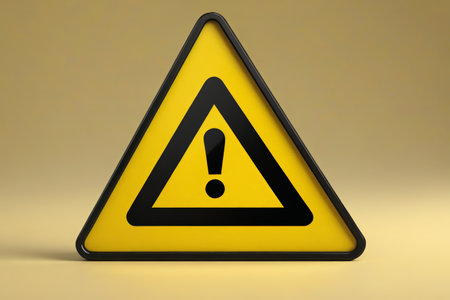 yellow triangular warning sign with a black triangle and a black exclamationの素材