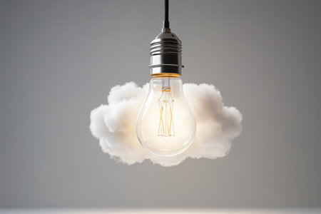 Light of inspiration in the clouds, a light bulb of unlimited creativityの素材