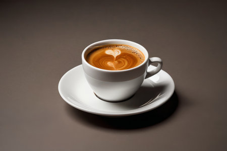 A heartwarming coffee hour, mellow coffee with heart-shaped latte artの素材