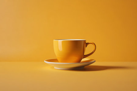 A quiet coffee time under the warm sun, a bright yellow moodの素材