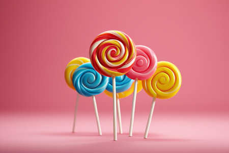 The sweet temptation of colorful lollipops, the childlike world of spiral candyの素材