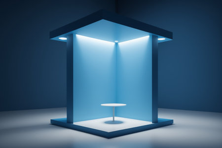 Quiet space under blue light and shadow, minimalist art boothの素材