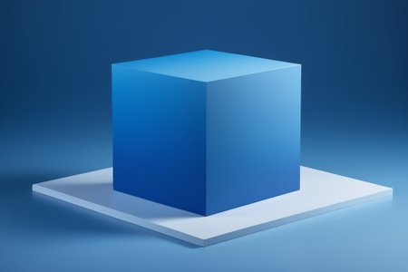 The minimalist aesthetic of the blue cube, the visual art of the geometric spaceの素材