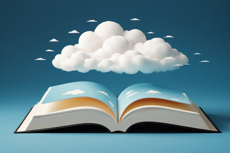 Fantastic bookland above the clouds, the city in the sky in the booksの素材