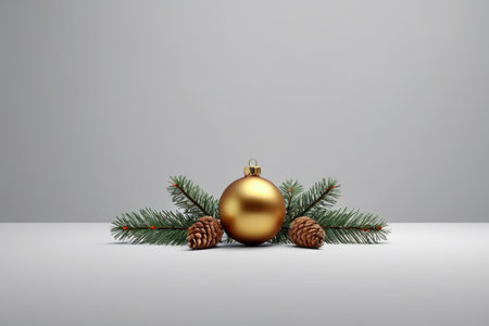 Holiday Blessings of the Golden Christmas Ball, Winter Quietness of the Pine Branch and the Golden Ballの素材