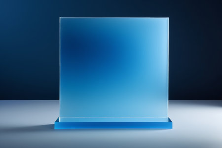 Minimalist aesthetic of clear squares in blue, creative space in ice blue geometryの素材