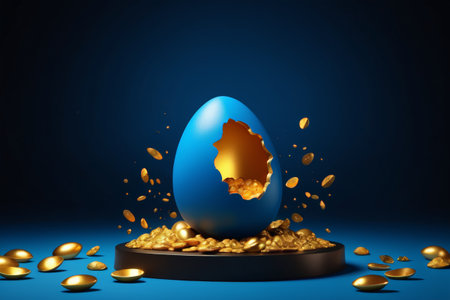 The golden egg breaks the shell and wealth emerges, and the blue egg gold coin symbolizes wealthの素材