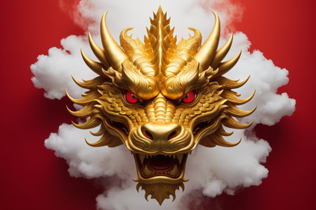 The golden dragon and auspicious clouds celebrate the New Year, and the Eastern dragon blesses peaceの素材