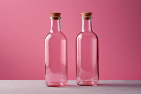 The art of a minimalist wind glass bottle, an ethereal bottle on a pink backgroundの素材