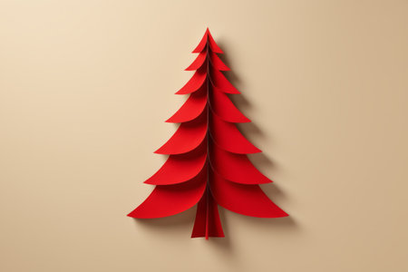 Simple fashion of paper art Christmas tree, holiday blessing of red paper treeの素材