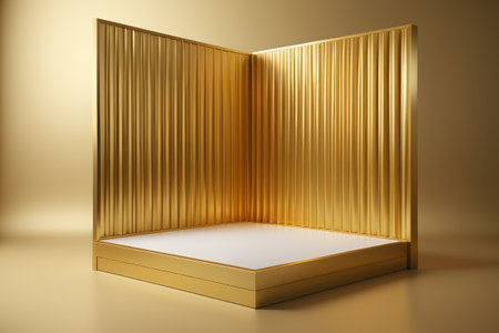 Gold three-dimensional space display stand, luxury gold product display backgroundの素材