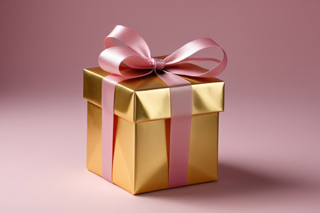Gold gift box with pink ribbonの素材