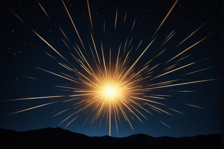Golden light blooming in the night skyの素材