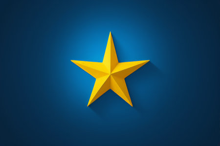 Yellow solid pentagram on blue backgroundの素材