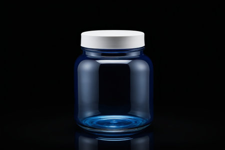 Blue glass bottle with white bottle gate writingの素材