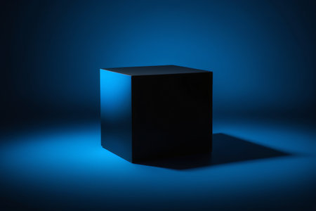 Black cube on blue backgroundの素材