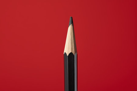 Close-up of pencil on red backgroundの素材