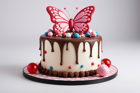 Chocolate glaze cake decorated with butterfliesの素材