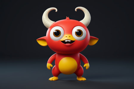 Red cartoon animal character 3D imageの素材
