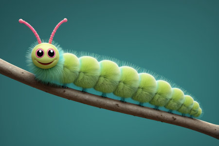 Cute caterpillar lying on a branchの素材