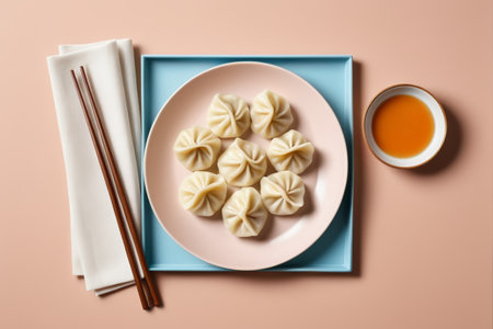 Delicious xiaolongbao on a plateの素材