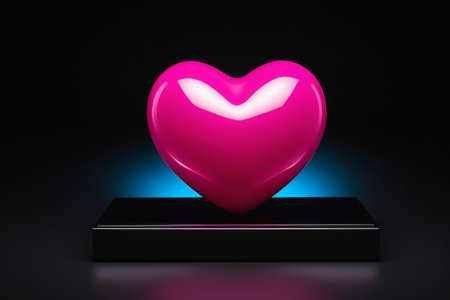 Pink heart suspended on black baseの素材