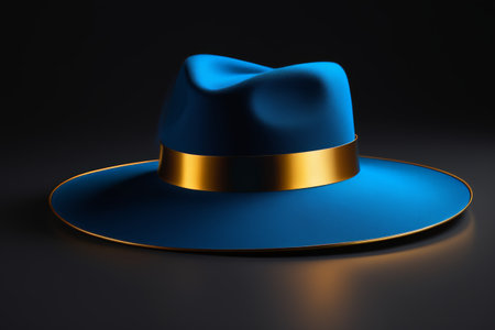 Close-up of the blue top hat with gold ribbonの素材