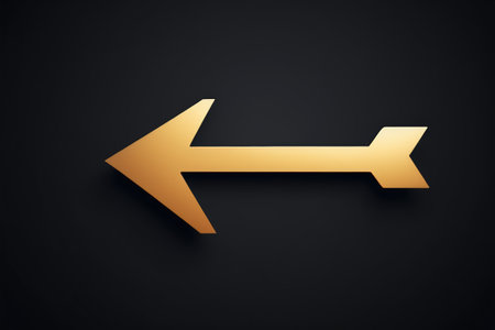 Gold Left Arrow Symbol on Black Backgroundの素材