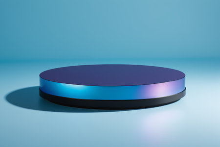 Round display stand with blue backgroundの素材
