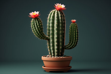 Close-up of potted cactus with flowersの素材
