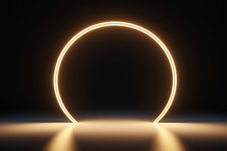 Glowing neon ring on black backgroundの素材