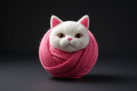 Cute cat on pink ball of yarnの素材