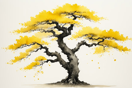 Ink-style yellow tree imagesの素材