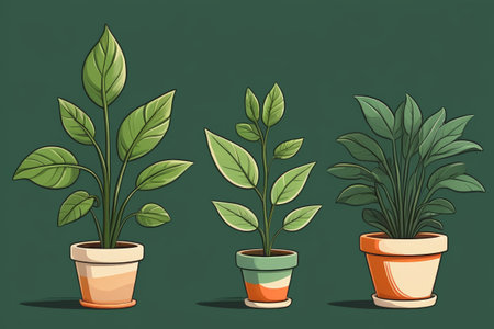 Three pots of green plants in potsの素材
