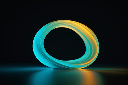 Glowing abstract ring pattern on black backgroundの素材