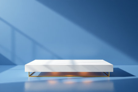 White display stand material with blue backgroundの素材