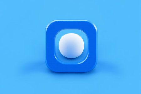 3D Square and Spherical Icons on Blue Backgroundの素材