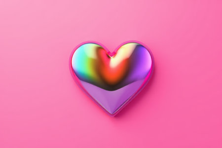 Heart-shaped stereoscopic icon with pink backgroundの素材