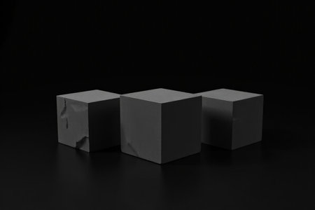 Three gray cube still life displaysの素材