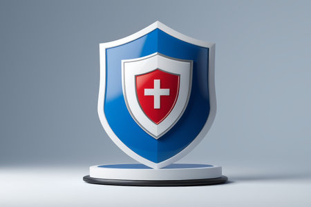 Blue, white and red shield security signの素材