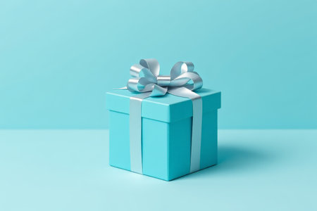 Blue gift box with silver ribbonの素材