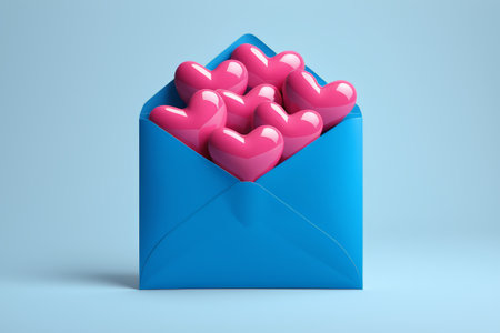 Pink heart inside blue envelopeの素材