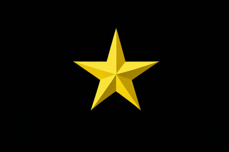 Yellow solid pentagram on black backgroundの素材