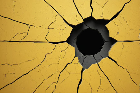 Yellow background surface cracked holesの素材