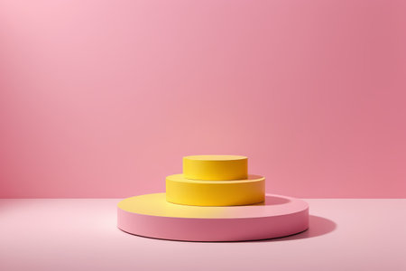 Yellow Round Display Stand with Pink Backgroundの素材